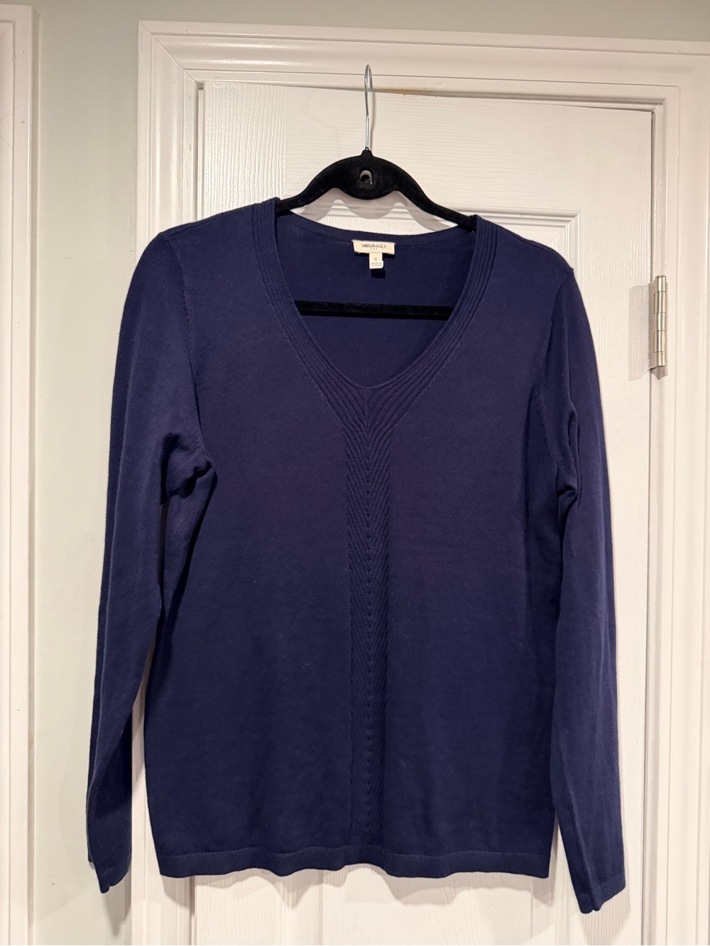 NWOT Talbots Size S Navy Blue V-Neck Cotton Sweater Long Sleeve Knit Pullover